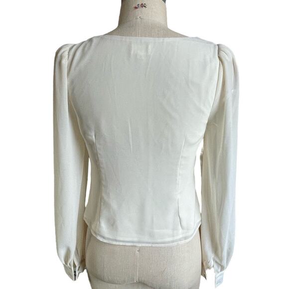 LPA Long Sleeve Square Neck Blouse Top Off White Size Medium - Picture 5 of 7